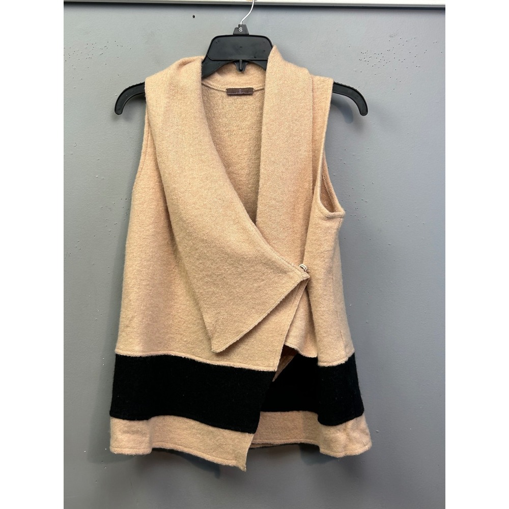 Cullen Sweater Vest Womens XS Beige Black Colorblock Wool Blend Draped Open